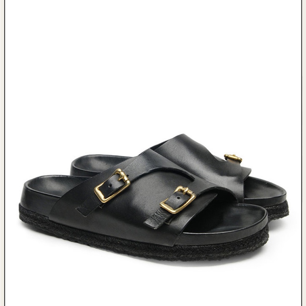 Yuketen Black Leather Sandal, Birkenstock inspired but better. Hand crafted. 8.5